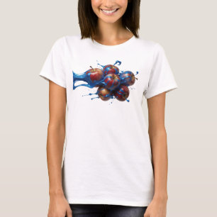 Camiseta Motivo Artístico de Maçã Abstrata Azul Expressiva