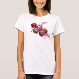 Camiseta Motivo Artístico de Maçã Abstrata Rosa Elegante e