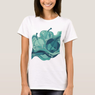 Camiseta Motivo Artístico de Maçãs Prateadas e Gelo