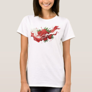 Camiseta Motivo Artístico de Morangos Abstratos Vermelhos E