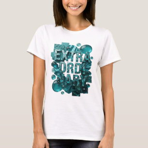 Camiseta Motivo Artístico EXTRAORDINÁRIO em Verde Azul