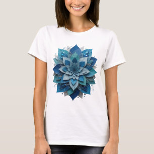 Camiseta Motivo Artístico Flor de Gelo Azul Prata Ousada