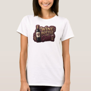Camiseta Motivo Artístico Garrafa de Vinho Dourada e Esfrie
