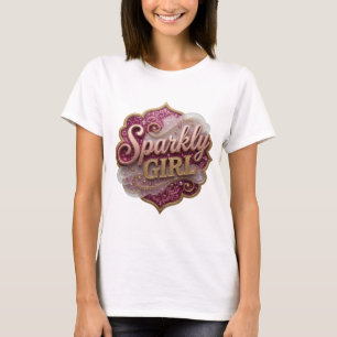 Camiseta Motivo Artístico Menina BRILHANTE Dourado Elegante