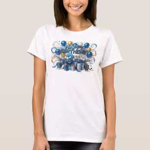 Camiseta Motivo Artístico Moderno Azul FELIZ ANIVERSÁRIO 3º