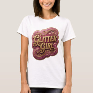 Camiseta Motivo Artístico Moderno GLITTER GIRL em Ouro