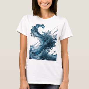Camiseta Motivo Artístico Onda de Água Prata Dinâmica