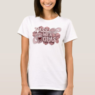 Camiseta Motivo Artístico Rosa Chamativo Passe-Me Um Copo