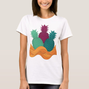 Camiseta Motivo Artístico Três Abacaxis em Prata Bold