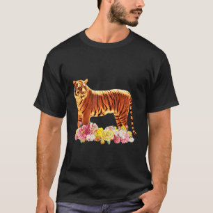 Camiseta motivo de tigre predador gato flores estampa de an