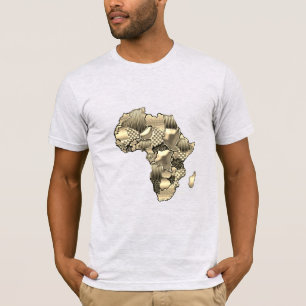 Camiseta Motivo do Mapa Africano em Ouro Tendência