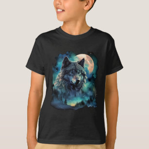 Camiseta Motivos de caça ao lobo das cinzas Galáxia da Lua 