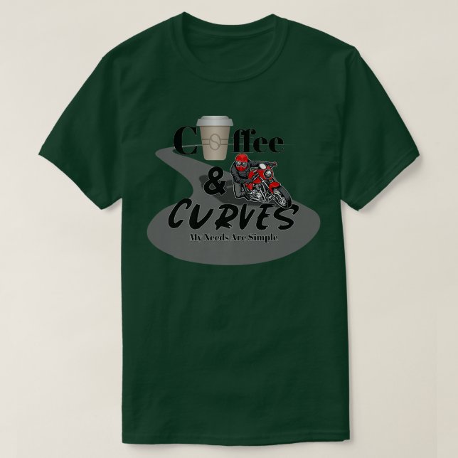 Camiseta Moto Cafe Racer, Café E Curvas, Minhas Necessidade (Frente do Design)