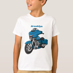 Camiseta Moto de desenho animado azul feliz fofa