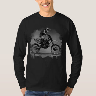 Camiseta Moto de trilha em aquarela preta e branca