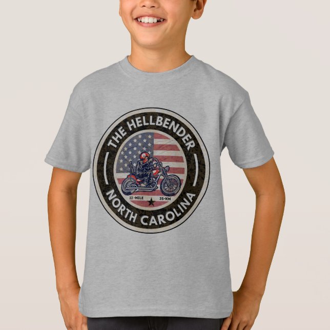Camiseta Moto Hellbender Route 28 da Carolina do Norte (Frente)