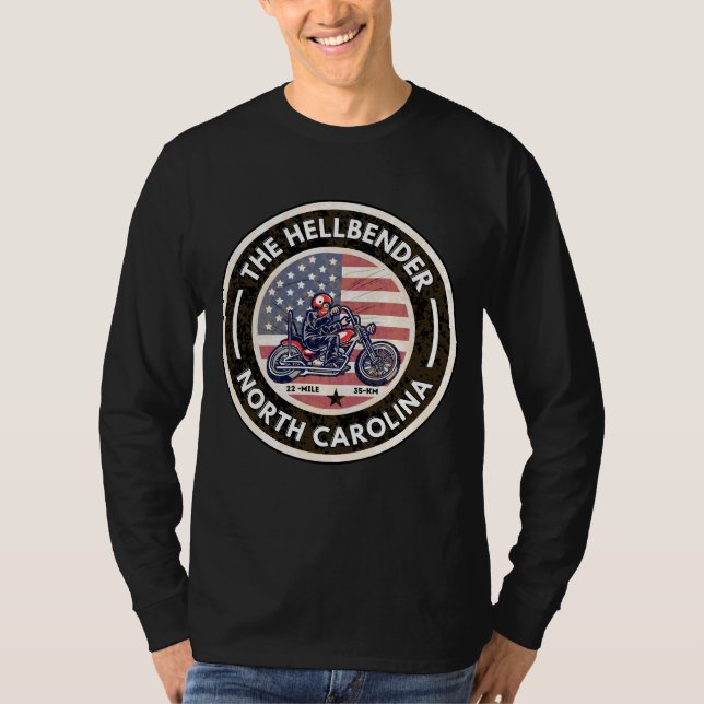 Camiseta Moto Hellbender Route 28 da Carolina do Norte (Frente)