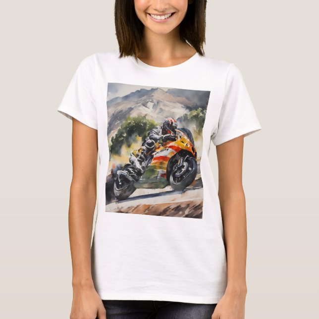 Camiseta Moto-moto que corria uma montanha acima (Frente)