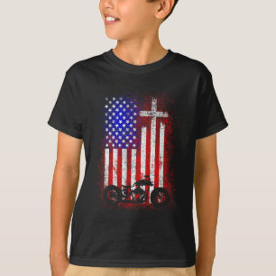 Camiseta Moto Vintage Bandeira EUA Fé Cristã Para Bi