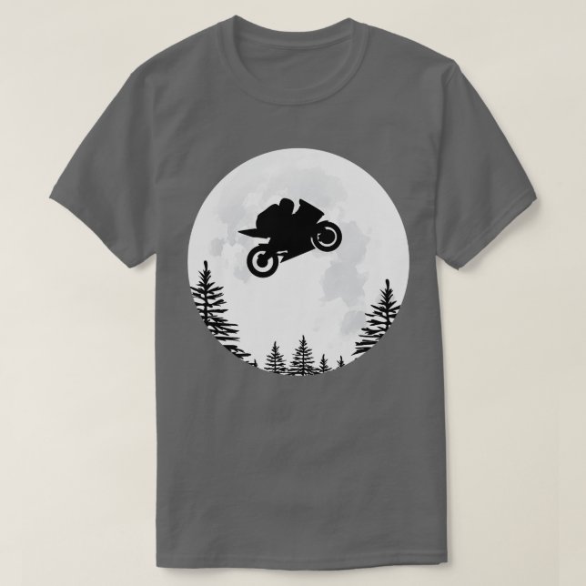 Camiseta Moto Voando Moto GP Moto sobre a Lua (Frente do Design)