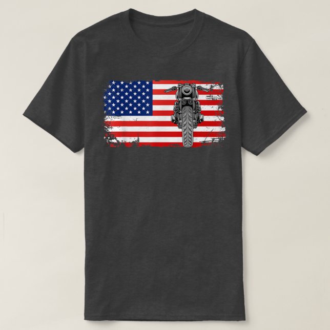 Camiseta Motocicleta American Flag Biker 139 (Frente do Design)