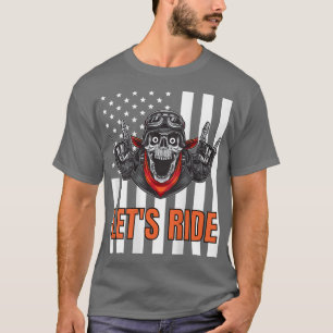 Camiseta Motocicleta American Flag Skeleton Biker - Design