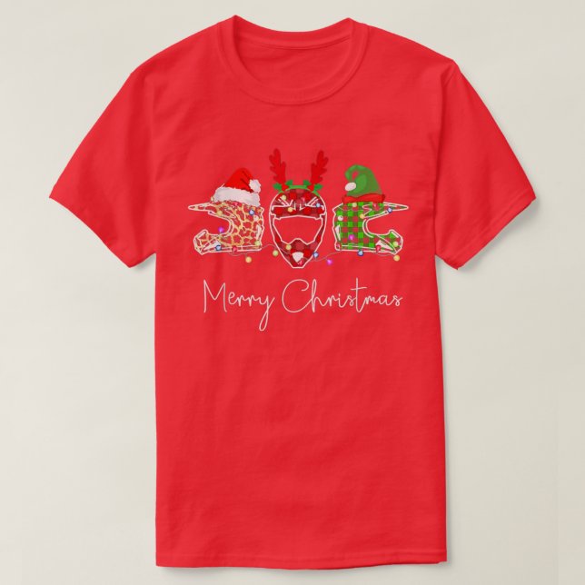 Camiseta Motocicleta Capacetes Feliz Natal Lights Tree Rei (Frente do Design)