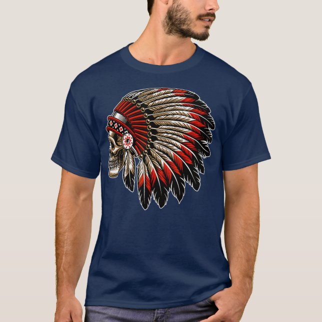 Camiseta Motocicleta Chefe do Crânio Indiano Nativo (Frente)