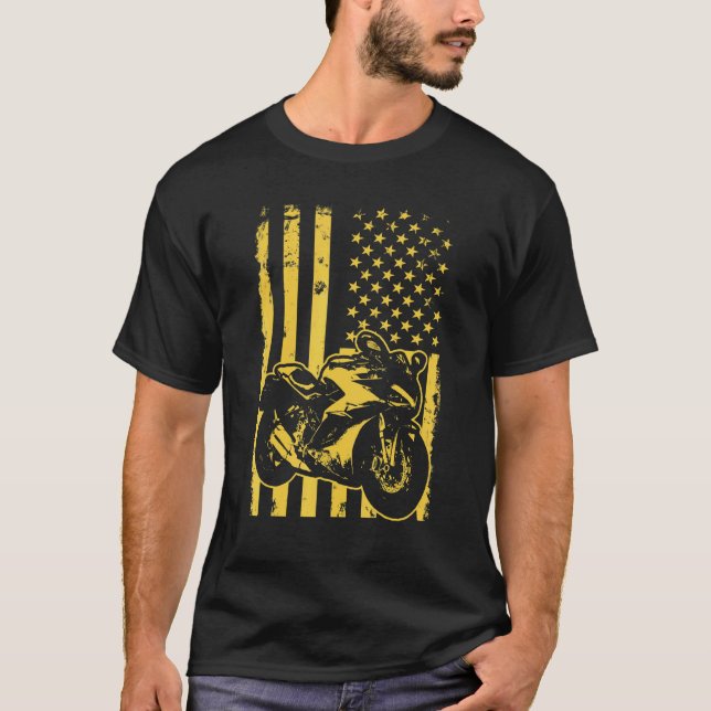Camiseta Motocicleta Com Bandeira Americana Quarto Quarto D (Frente)