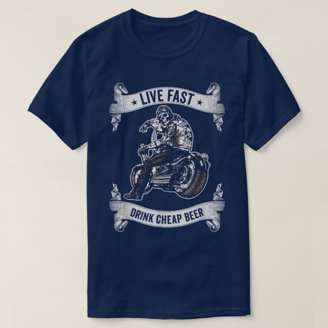 Camiseta Motocicleta com Bebendo de esqueleto de motociclet (Frente do Design)