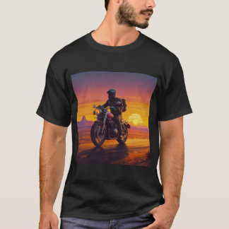 Camiseta Motocicleta de Biker no pôr do sol da estrada aber