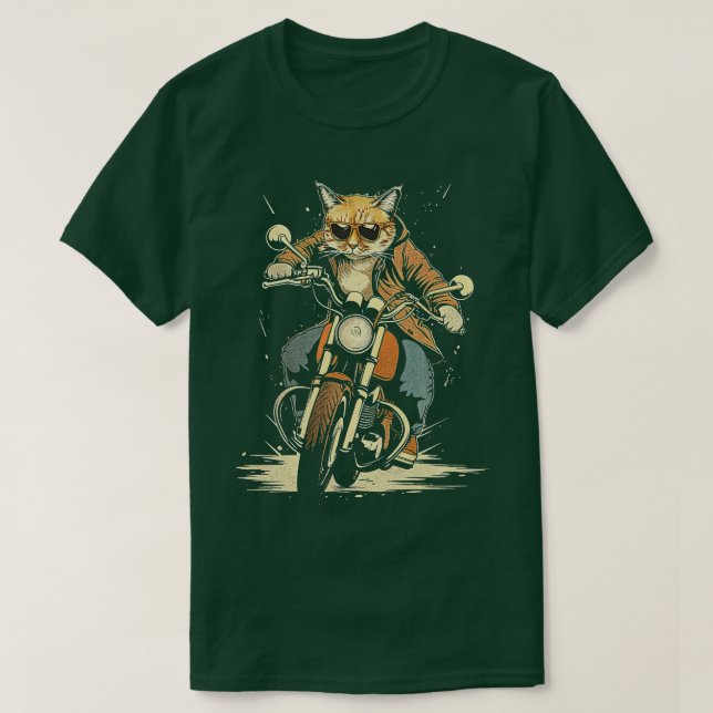 Camiseta Motocicleta de Cat Rides (Frente do Design)