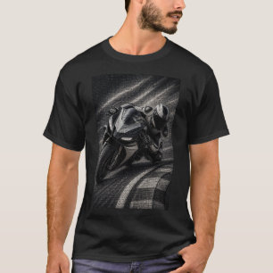 Camiseta Motocicleta de Corrida Monocromática – Mosaico Mic