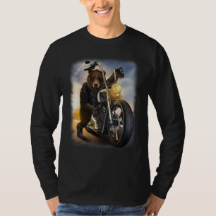 Camiseta Motocicleta de helicóptero guiante com urso grizzl