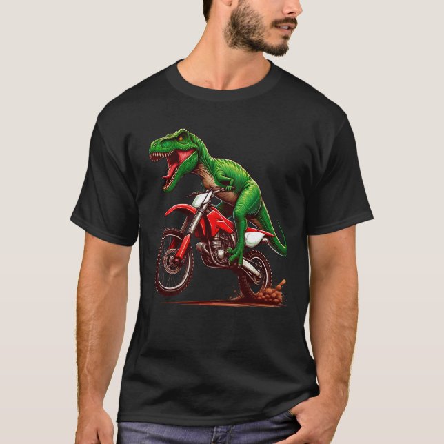 Camiseta Motocicleta Dirt Bike Dinosaur Com Presentes Engra (Frente)