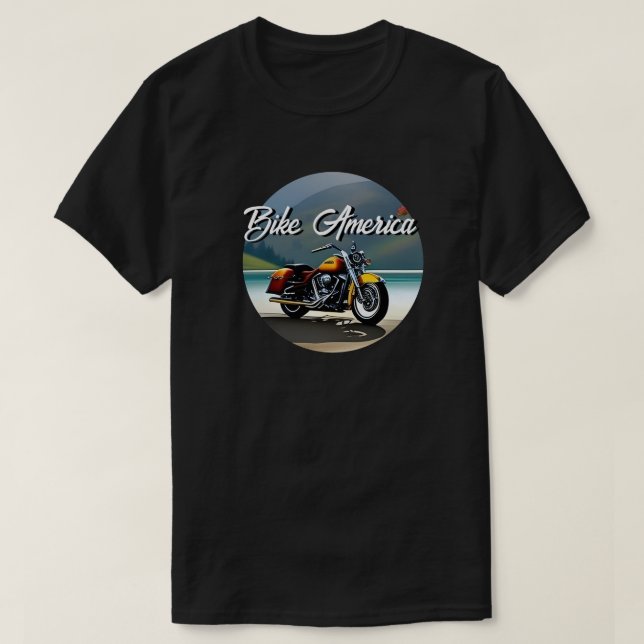 Camiseta Motocicleta estacionada perto do lago (Frente do Design)