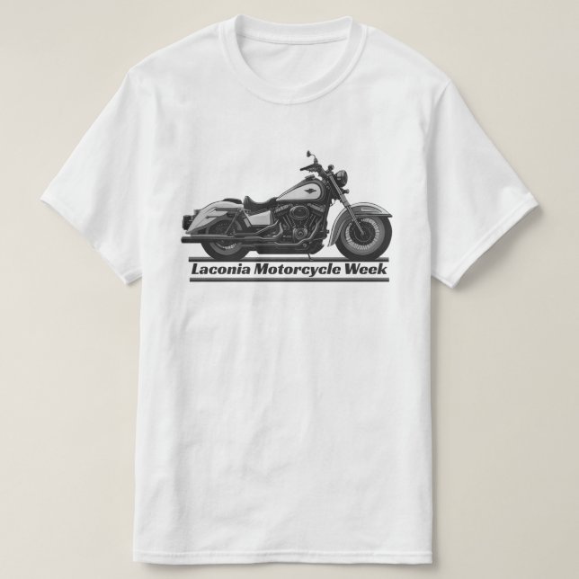 Camiseta Motocicleta Laconia Semana Preta e Branca Legal (Frente do Design)