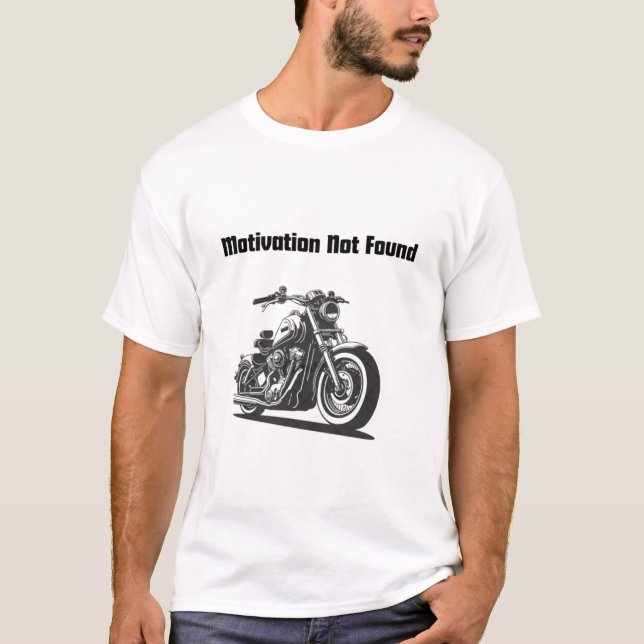Camiseta Motociclo clássico com "Motivação Não Encontrada" (Frente)