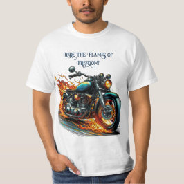 Camiseta Motociclo Clássico em Movimento com Chamas