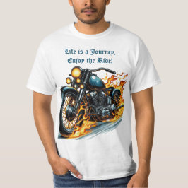 Camiseta Motociclo Clássico em Movimento com Chamas