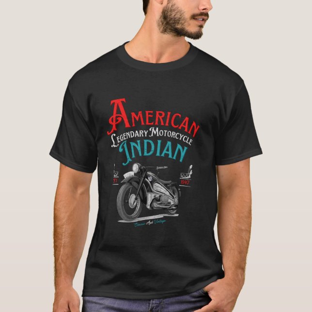 Camiseta Motociclos índios retrô-americanos lendários para  (Frente)