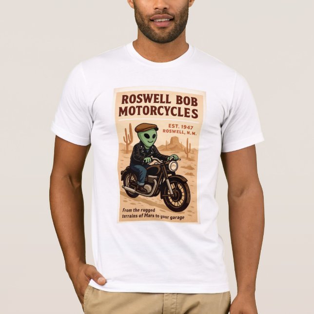 Camiseta Motociclos marcianos Roswell - Aliens da década de (Frente)