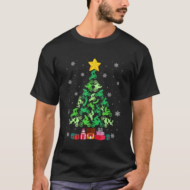 Camiseta Motocross Árvore de Natal Engraçado Esportivo Sobr (Frente)