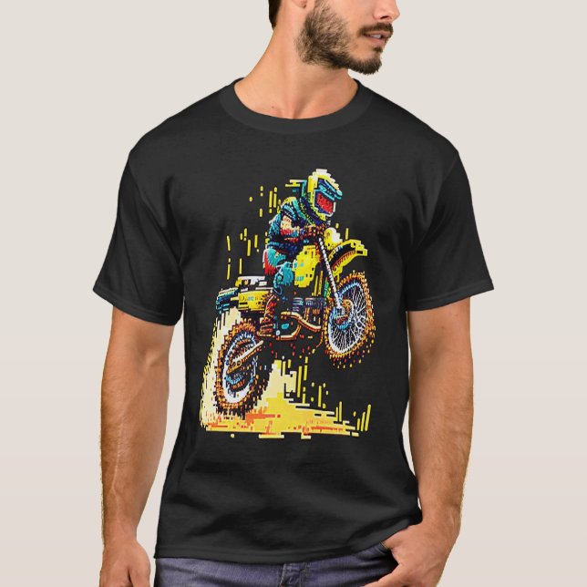 Camiseta Motocross dirst bike no pixel art 2 (Frente)