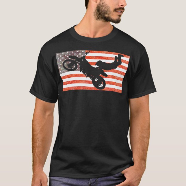 Camiseta Motocross Enduro Dirt Bike Bandeiras Americanas (Frente)