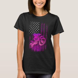 Camiseta Motocross Girl rosa com sinalizador americano de f
