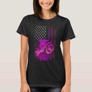Camiseta Motocross Girl rosa com sinalizador americano de f
