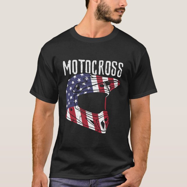 Camiseta Motocross Helmet USA Flag Dirt Bike Patriot Biker (Frente)