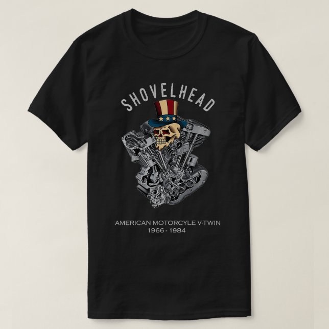 Camiseta Motor 1966 Motorcycl do ShovelHead Retro Skull VTw (Frente do Design)
