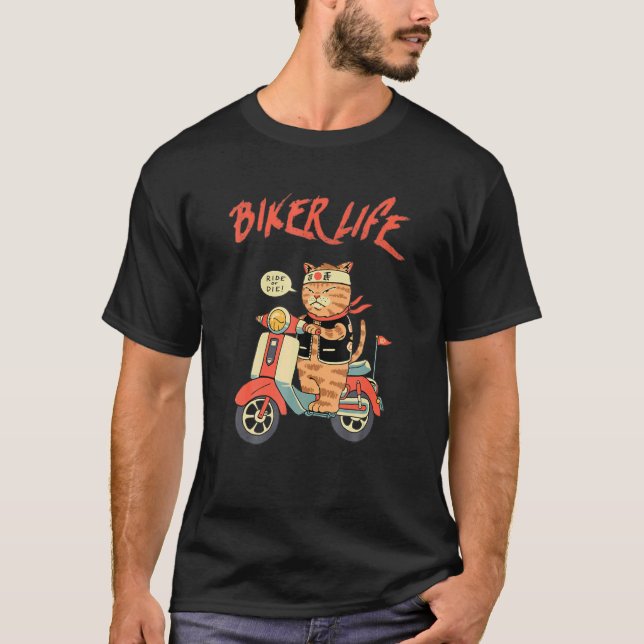 Camiseta Motor Cats Japanese Cat Ride Or Die Cat Strolling  (Frente)